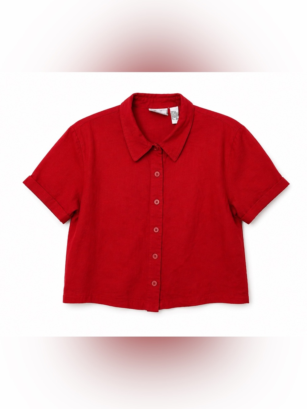 Studio Ease Petite Red Button-Up Linen & Rayon Short Sleeve Button Up Size 12P